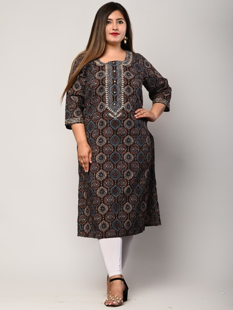

Swasti Plus Size Women Black Ethnic Motifs Printed Cotton Kurta