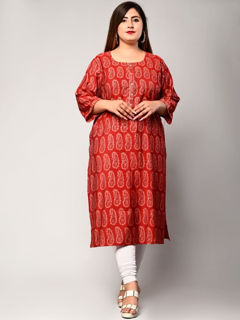 

Swasti Plus Size Women Maroon & White Paisley Printed Kurta