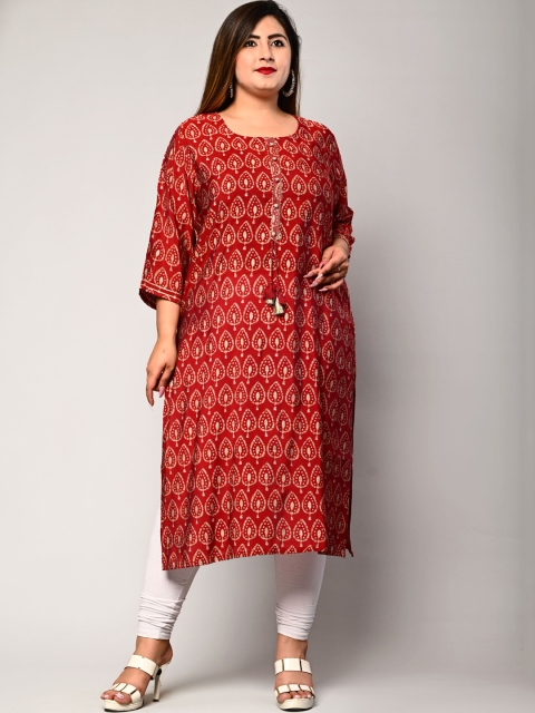 

Swasti Women Plus Size Maroon Ethnic Motifs Printed Floral Silk Kurta