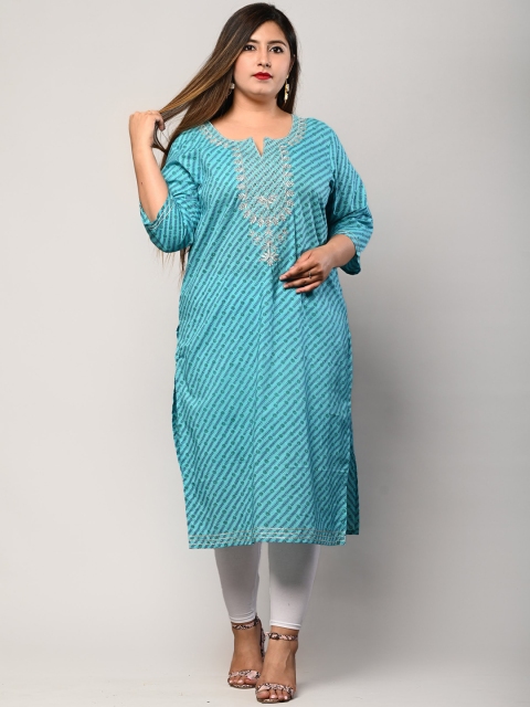 

Swasti Plus Size Women Turquoise Blue Floral Printed Floral Cotton Kurta
