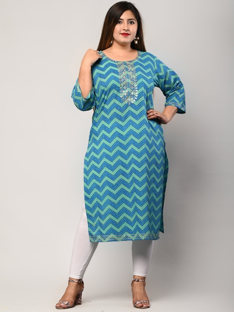 

Swasti Blue Chevron Printed Kurta