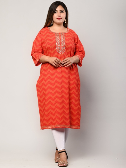 

Swasti Orange Chevron Printed Cotton Straight Kurta