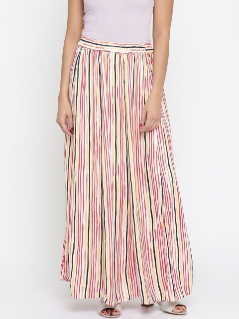 

AKKRITI BY PANTALOONS White & Red Striped Maxi Skirt