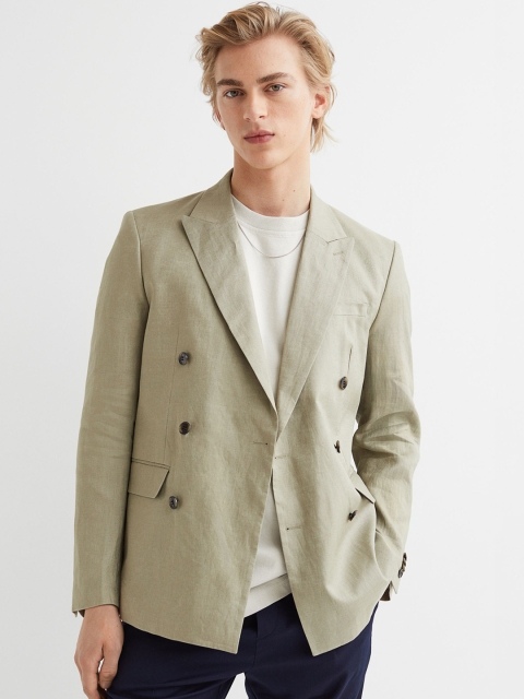 

H&M Green Regular Fit Double-Breasted Linen Jacket