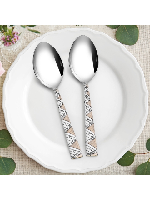 

Athome by Nilkamal Silver-Toned Set Of 2 Textured Serving Spoons