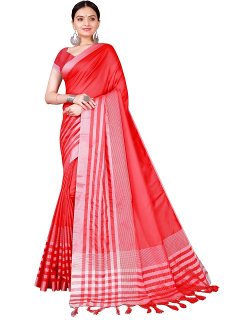 

SAADHVI Red & White Checked Zari Cotton Silk Saree