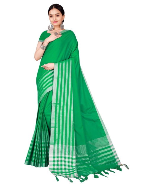 

SAADHVI Green & Silver-Toned Zari Saree