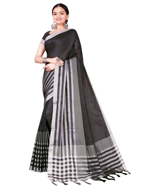 

SAADHVI Black & White Striped Zari Saree