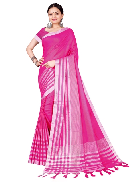 

SAADHVI Pink & White Checked Cotton Silk Saree
