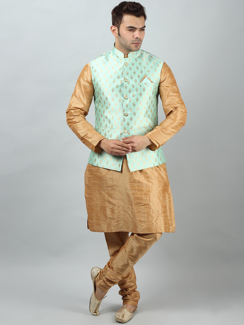 

Uri and MacKenzie Men Khaki Dupion Silk Kurta with Pyjamas