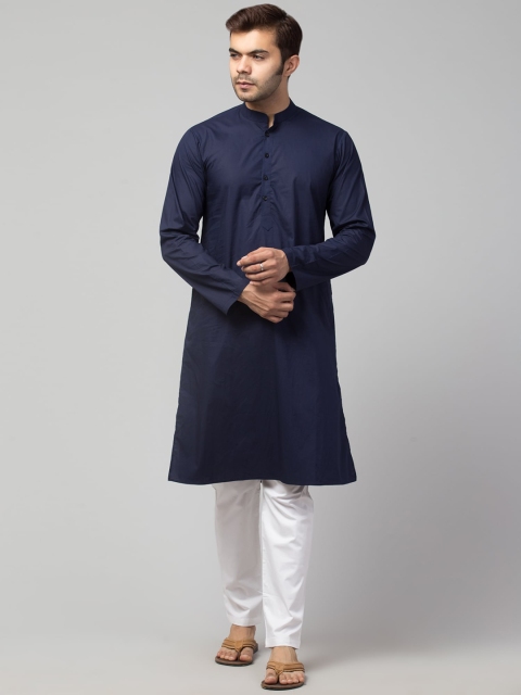 

Waahiba Men Navy Blue Thread Work Kurta