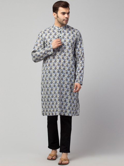 

Waahiba Men Green Ethnic Motifs Printed Thread Work Kurta
