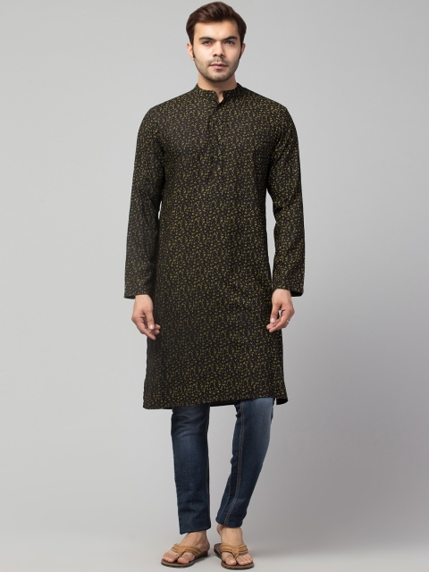 

Waahiba Men Black Geometric Thread Work Kurta