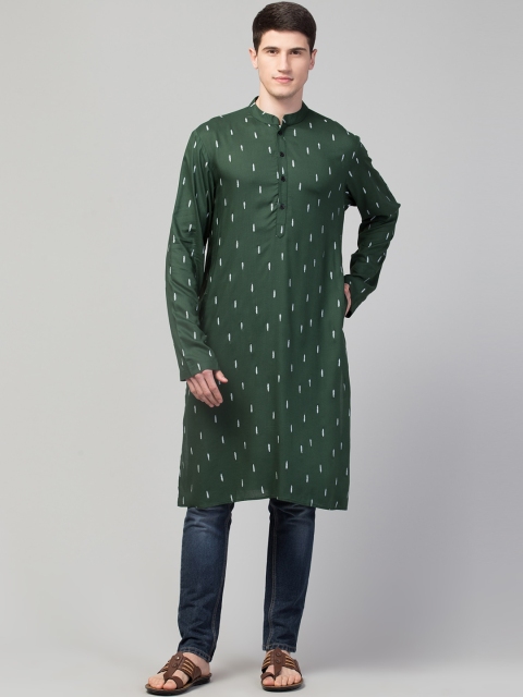 

Waahiba Men Green Geometric Thread Work Kurta