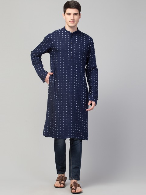

Waahiba Men Navy Blue Floral Printed Kurta