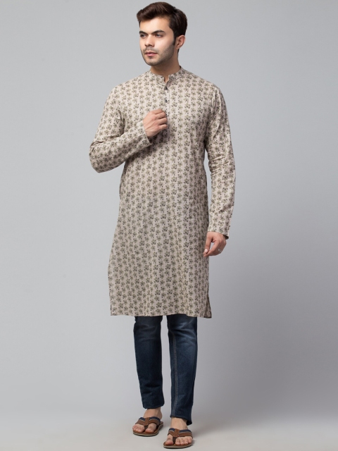 

Waahiba Men Grey Printed Thread Work Kurta