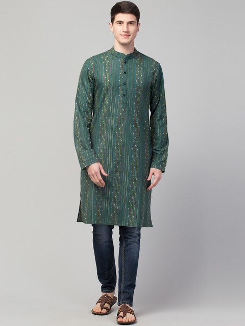 

Waahiba Men Green Geometric Thread Work Kurta