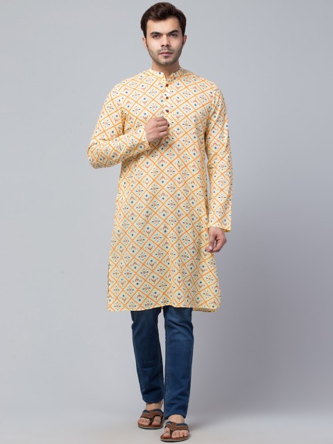 

Waahiba Men Yellow Thread Work Kurta