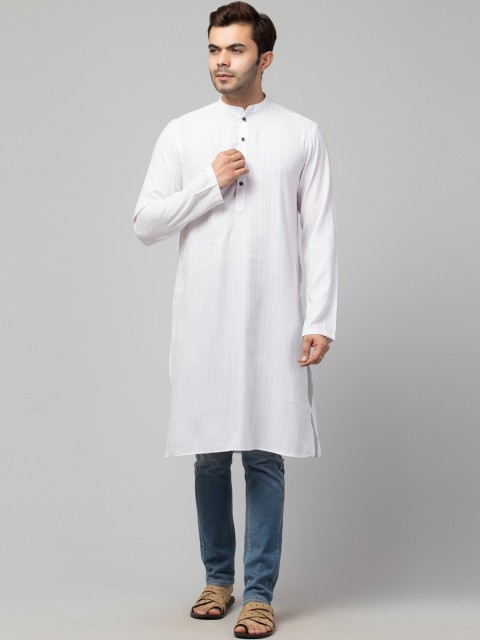 

Waahiba Men White Striped Thread Work Kurta