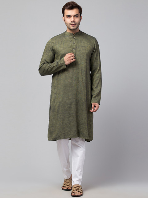

Waahiba Men Green Thread Work Kurta