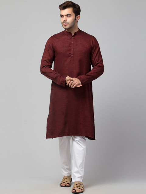 

Waahiba Men Maroon Thread Work Kurta