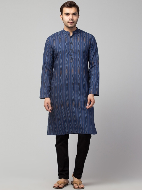 

Waahiba Men Navy Blue Thread Work Kurta