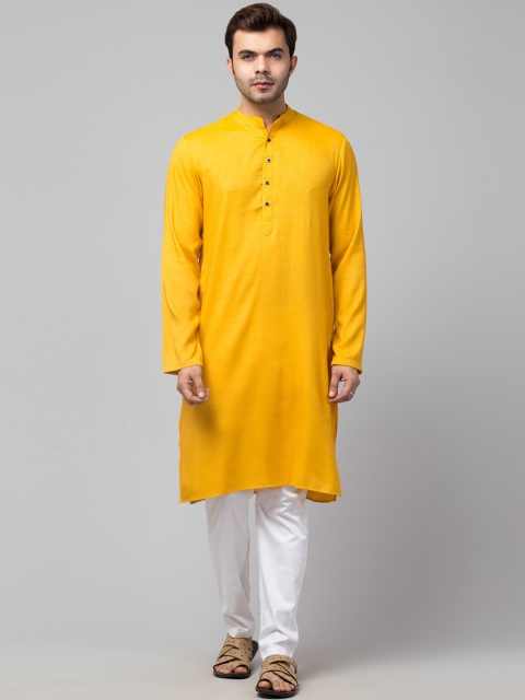 

Waahiba Men Yellow Thread Work Kurta