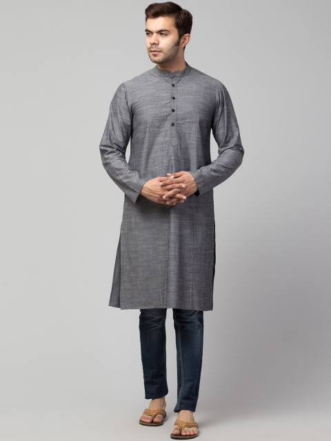 

Waahiba Men Black Striped Thread Work Handloom Kurta