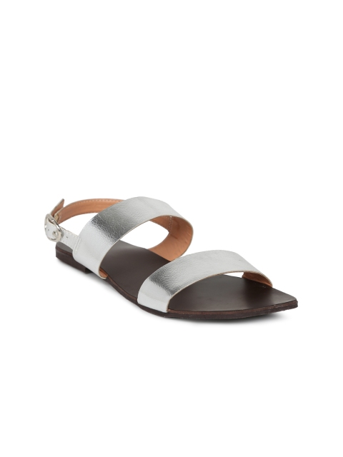 

Lavie Women Silver-Toned Solid Synthetic Patent Open Toe Flats