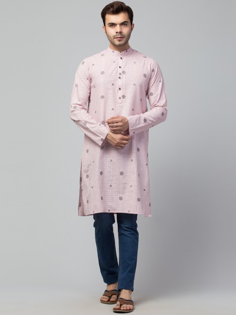 

Waahiba Men Pink Geometric Embroidered Thread Work Kurta