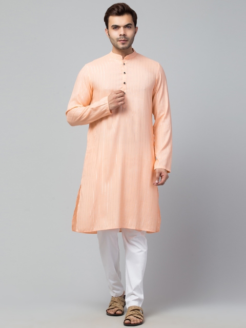 

Waahiba Men Pink Thread Work Kurta