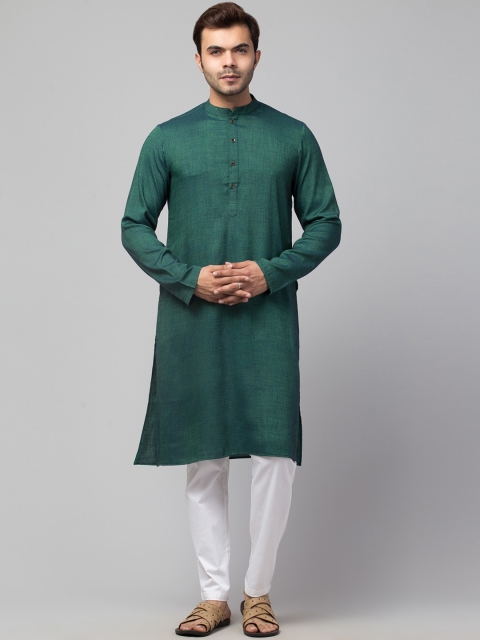 

Waahiba Men Green Thread Work Kurta