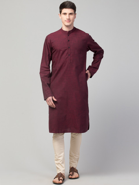 

Waahiba Men Burgundy Thread Work Kurta