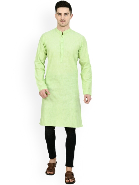 

Waahiba Men Green Thread Work Handloom Kurta