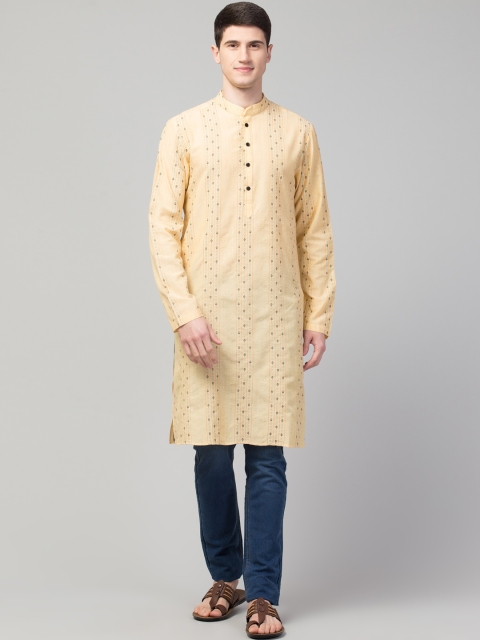 

Waahiba Men Yellow Ethnic Motifs Thread Work Kurta