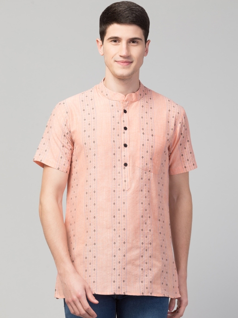 

Waahiba Men Orange Geometric Printed Flared Sleeves Patchwork Kurta