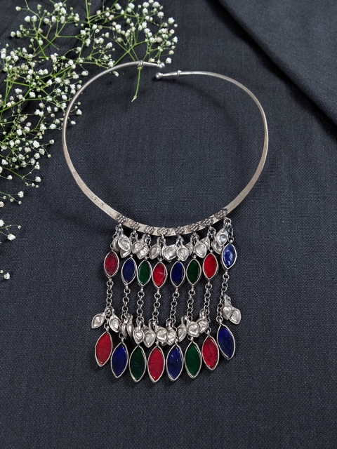 

creyons by mansi Silver-Toned & Pink Oxidised Glass Work Necklace