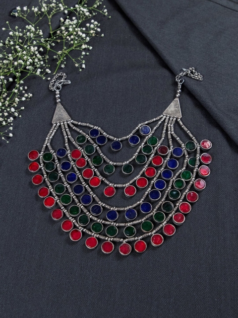 

creyons by mansi Silver-Toned & Red Oxidised Necklace