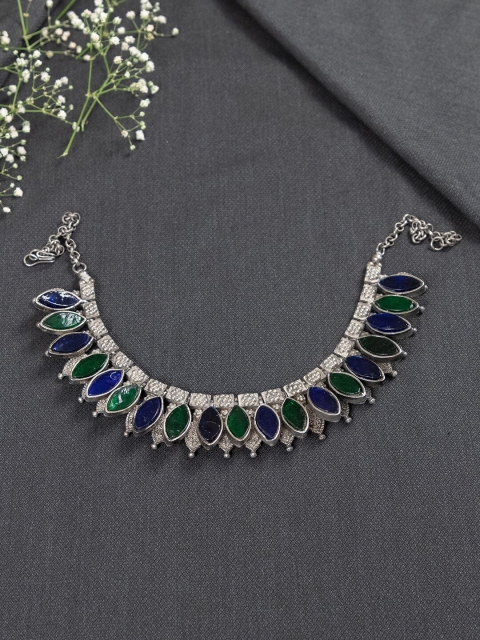 

creyons by mansi Women Silver Oxidised Glasswork Choker Necklace