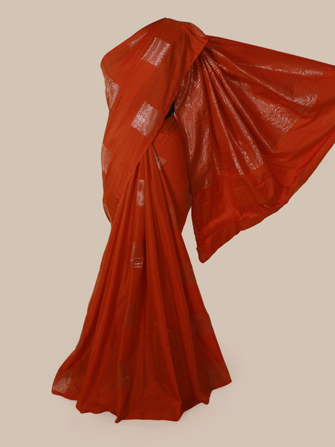 

Pothys Rust & Silver-Toned Woven Design Zari Art Silk Saree
