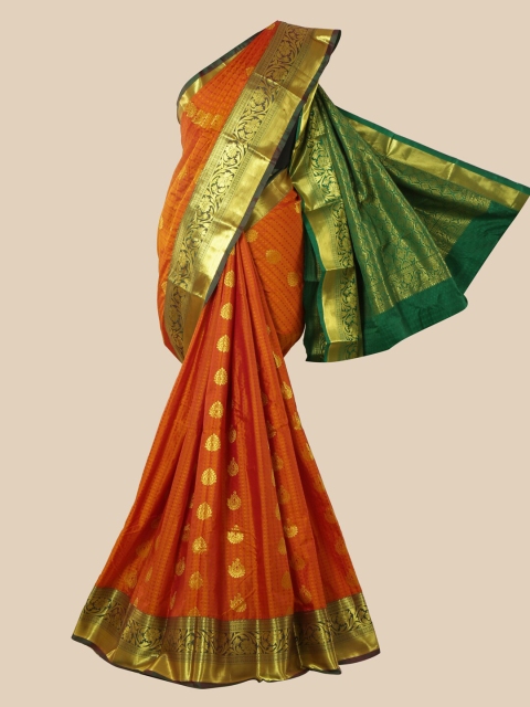 

Pothys Orange & Green Ethnic Motifs Zari Art Silk Saree