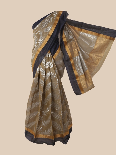 

Pothys Brown & Silver-Toned Woven Design Zari Pure Silk Saree
