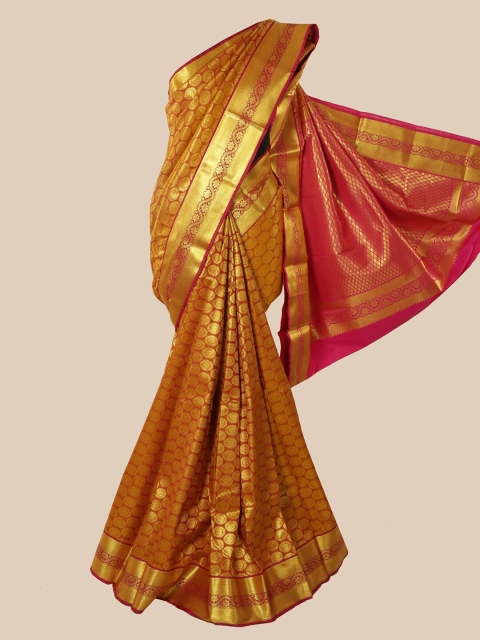 

Pothys Mustard Yellow & Pink Ethnic Motifs Zari Art Silk Saree