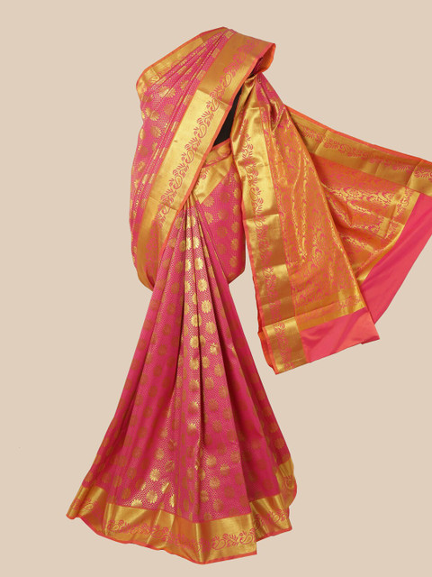 

Pothys Pink & Gold-Toned Woven Design Zari Art Silk Saree