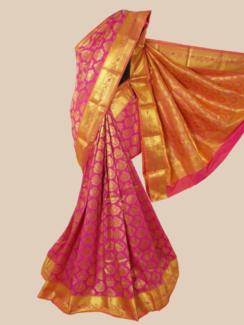 

Pothys Pink & Golden Ethnic Motifs Zari Art Silk Saree