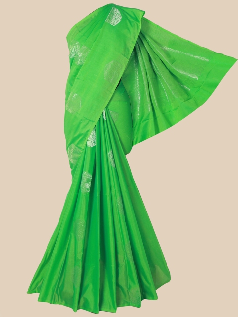 

Pothys Green & Silver-Toned Woven Design Zari Silk Cotton Saree