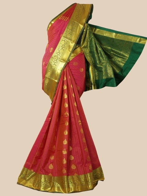 

Pothys Pink & Green Floral Zari Art Silk Saree