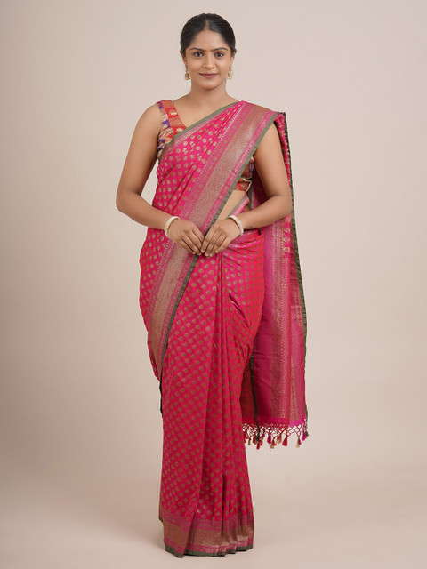 

Pothys Pink & Grey Woven Design Zari Pure Silk Saree