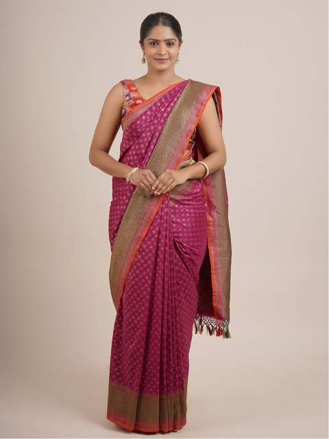 

Pothys Magenta & Gold-Toned Woven Design Zari Pure Silk Saree