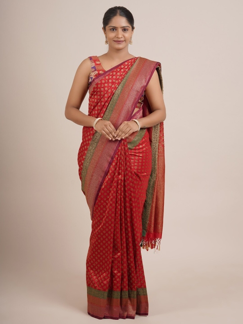 

Pothys Red & Green Woven Design Zari Pure Silk Saree